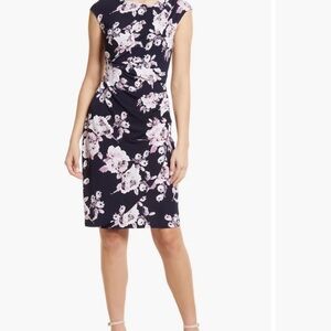 Connected Apparel Dress Women 12 Multicolor Blue Floral Faux Wrap Stretch Sheath